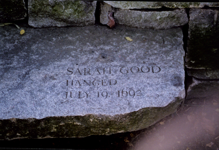 photo shows Sarah Good, an accused and executed witch's, memorial stone.