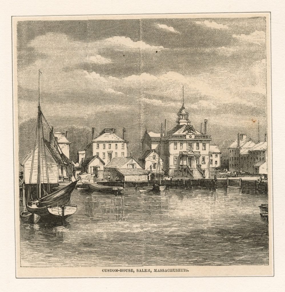 An illustration of a bayside view of the city of salem's skyline.